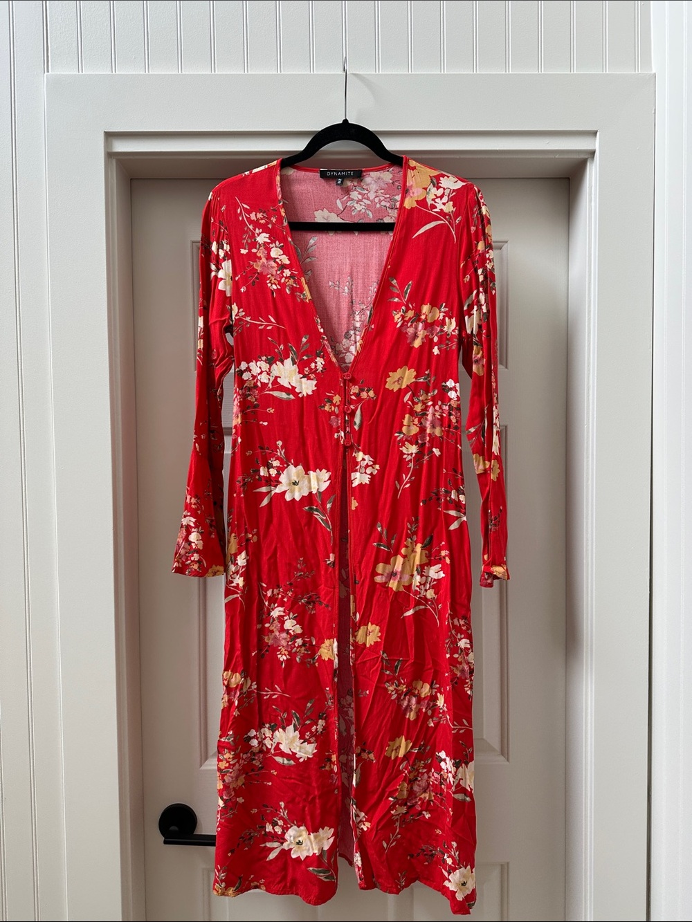 Dynamite Red Floral V-Neck Long Sleeve Swim Coverup